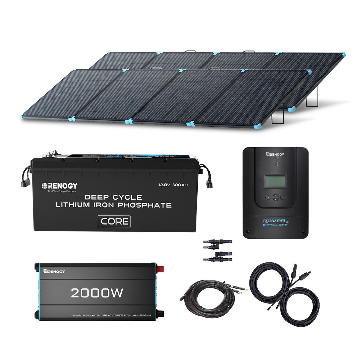 4kWh Draagbaar Thuis-Backupsysteem – 800W draagbaar zonnepaneel, 12V 300Ah lithiumaccu, 2000W zuivere sinusomvormer