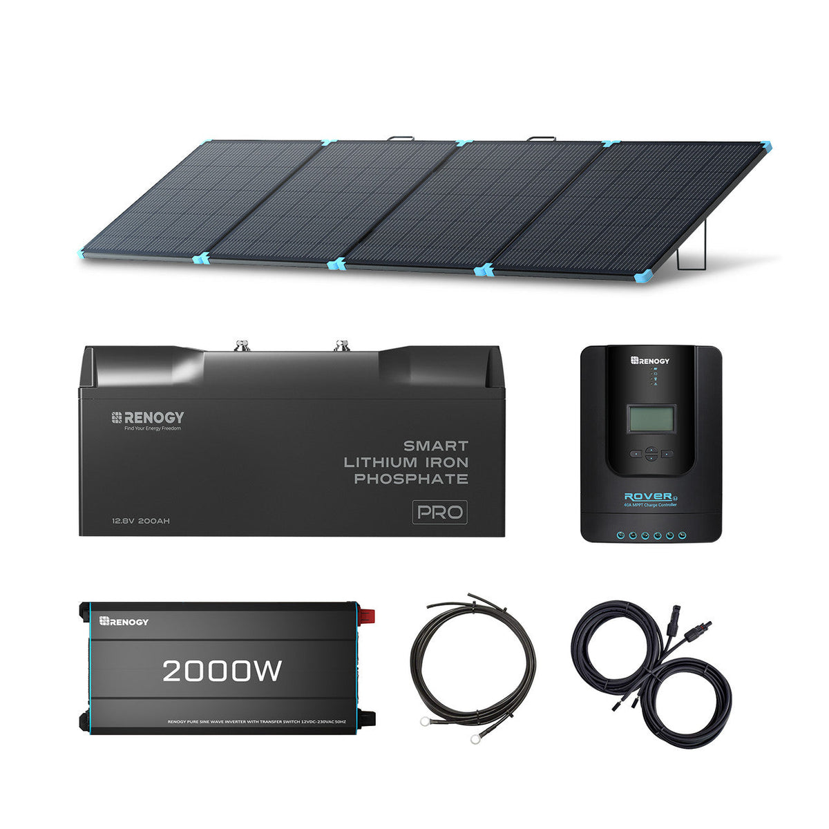 2kWh Draagbaar Thuis Back-up Systeem | 400W Draagbaar Zonnepaneel + 12V 200Ah PRO Lithium Accu + 2000W Pure Sinus Omvormer