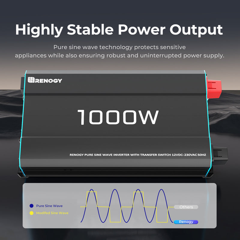 12V 1000W Inverter Pure Sine Wave Motorhome Off-Grid
