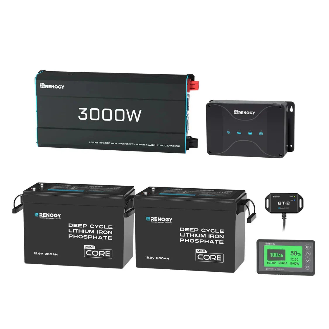 5,12 kWh-stroomsysteem voor caravans | 3000W-omvormer, 200Ah Lithium Battery x2